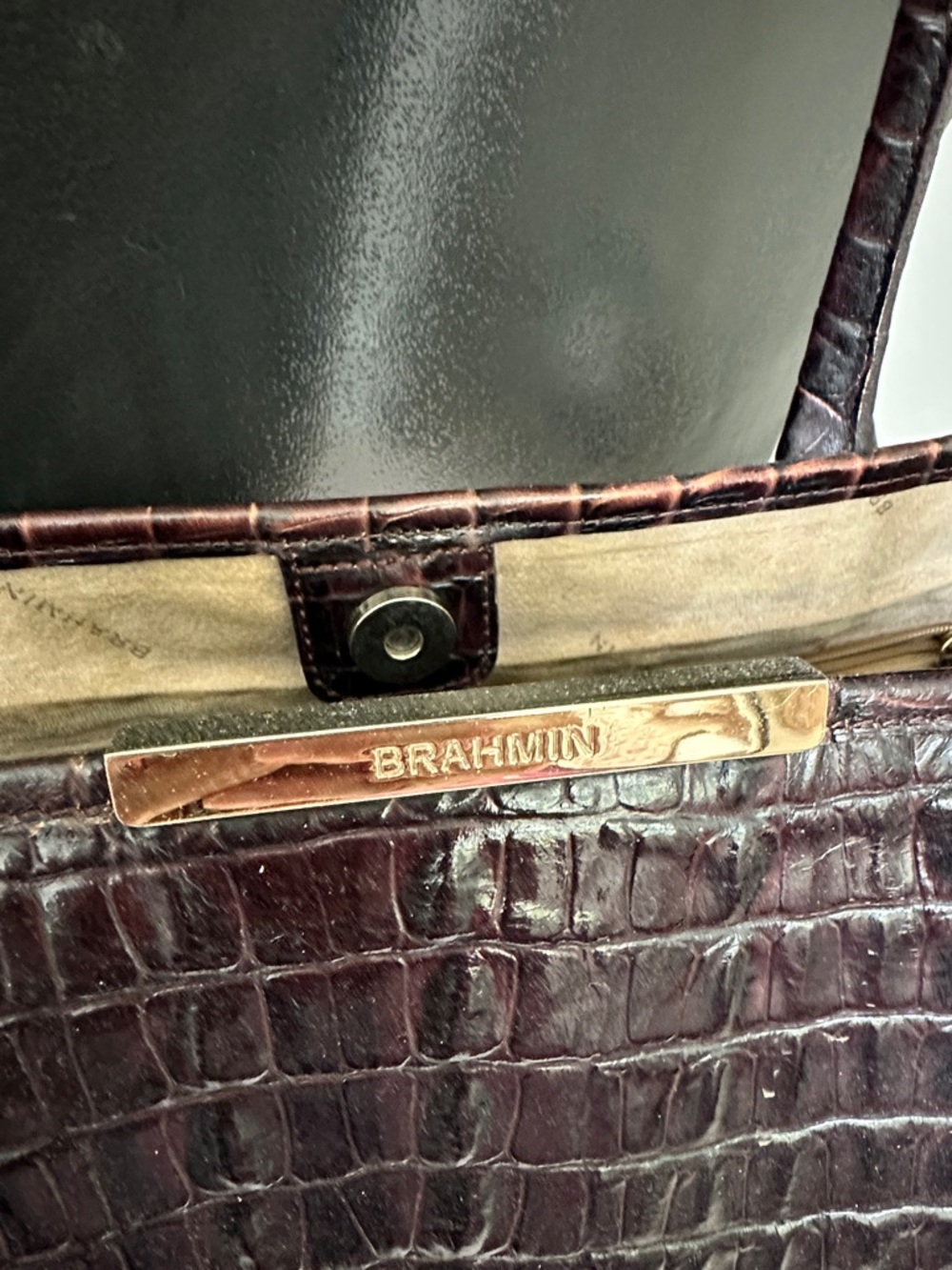 Brahmin Croc-Embossed Tote Bag in Dark Brown - Picture 2 of 6